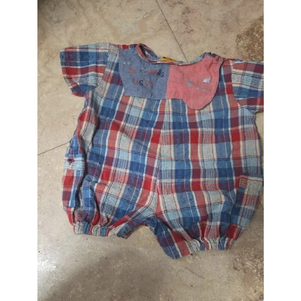Toddler Plaid Button Romper in Red, Blue & Cream.caribana St Thomas U.s.